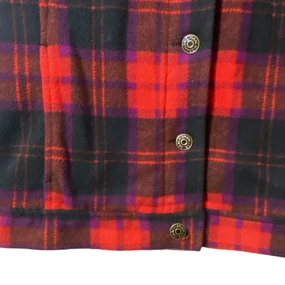 Isaac Mizrahi Live Fleece Trucker Jacket Size Small Red Plaid
